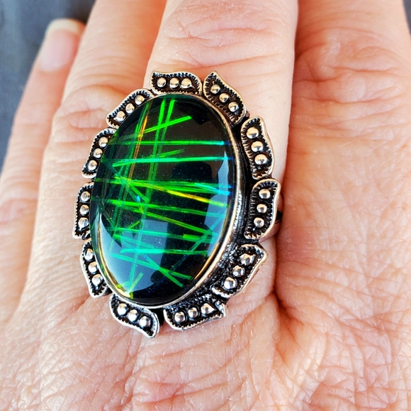 New Unique Dichroic Glass 925 Silver Ring. - Picture 13 of 16